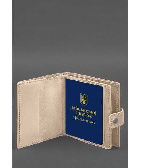 Шкіряна обкладинка-портмоне для військового квитка офіцера запасу (широкий документ) Світло-бежевий