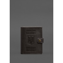 Кожаная обложка-портмоне на паспорт с гербом Украины 25.1 темно-коричневая
