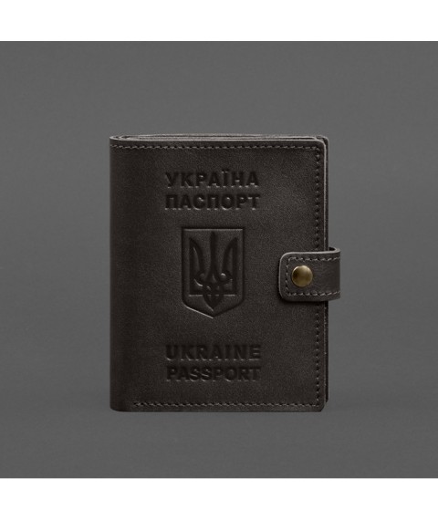 Шкіряна обкладинка-портмоне на паспорт з гербом України 25.1 темно-коричнева