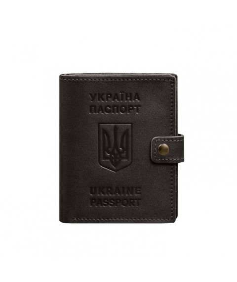 Шкіряна обкладинка-портмоне на паспорт з гербом України 25.1 темно-коричнева