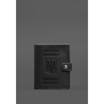 Кожаная обложка-портмоне на паспорт с гербом Украины 25.1 Черная