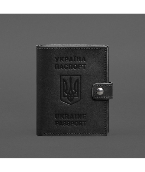 Шкіряна обкладинка-портмоне на паспорт з гербом України 25.1 Чорна