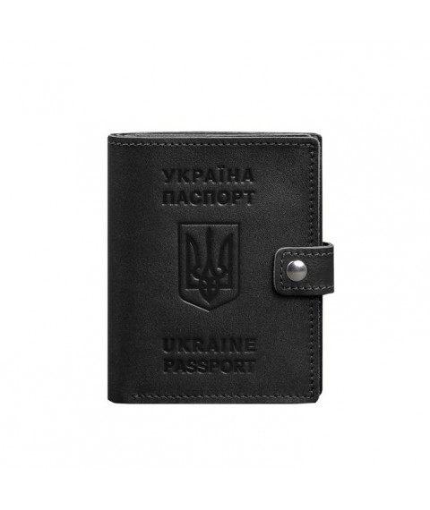 Шкіряна обкладинка-портмоне на паспорт з гербом України 25.1 Чорна