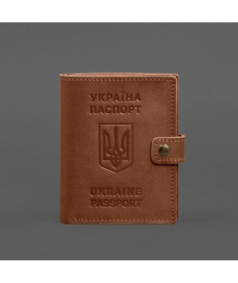 Шкіряна обкладинка-портмоне на паспорт з гербом України 25.1 Світло-коричнева
