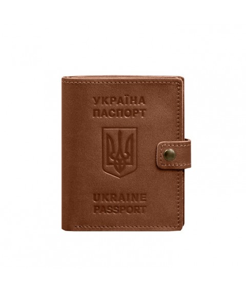 Шкіряна обкладинка-портмоне на паспорт з гербом України 25.1 Світло-коричнева