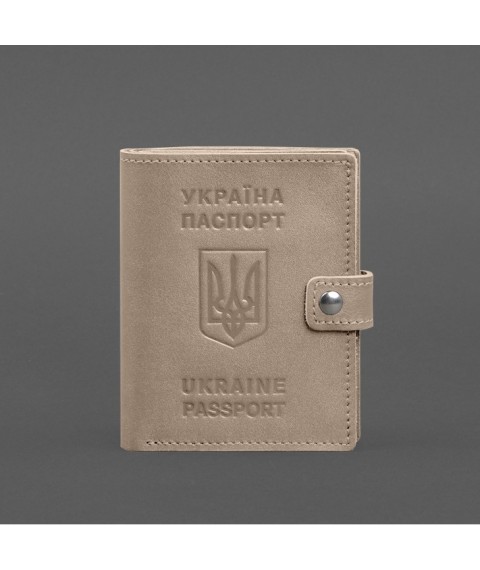 Шкіряна обкладинка-портмоне на паспорт з гербом України 25.1 Світло-бежева