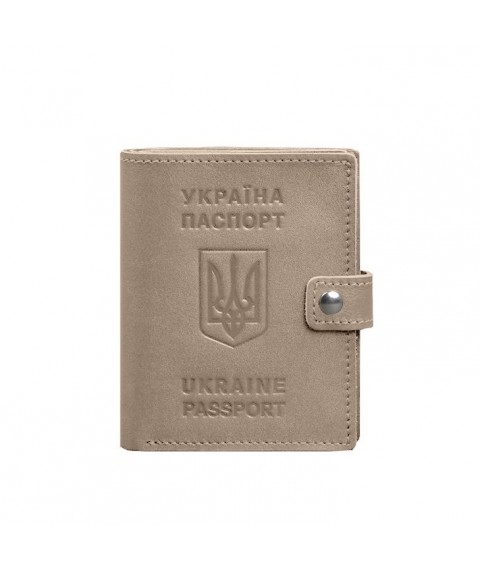 Шкіряна обкладинка-портмоне на паспорт з гербом України 25.1 Світло-бежева