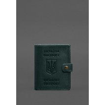 Шкіряна обкладинка-портмоне на паспорт з гербом України 25.1 Зелена