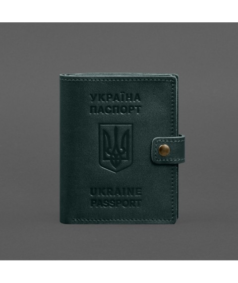 Шкіряна обкладинка-портмоне на паспорт з гербом України 25.1 Зелена
