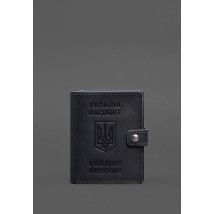 Кожаная обложка-портмоне на паспорт с гербом Украины 25.1 темно-синяя