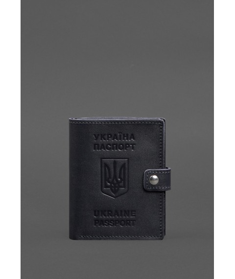 Leather passport wallet cover with the coat of arms of Ukraine 25.1 dark blue