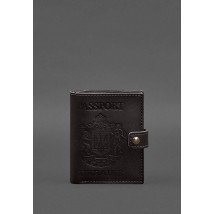 Шкіряна обкладинка-портмоне на паспорт з гербом України 25.0 темно-коричнева