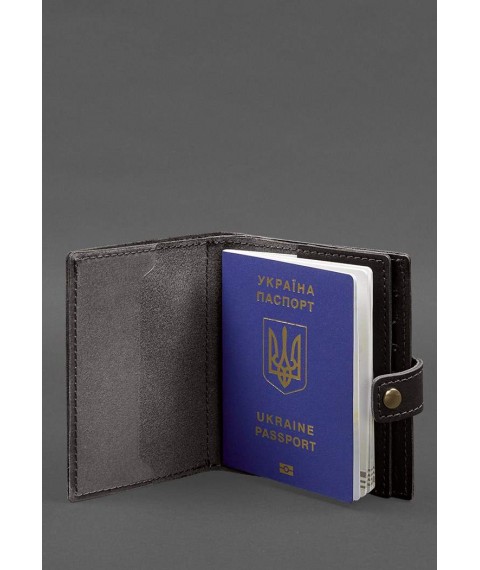 Шкіряна обкладинка-портмоне на паспорт з гербом України 25.0 темно-коричнева
