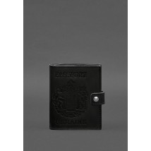 Шкіряна обкладинка-портмоне на паспорт з гербом України 25.0 Чорна