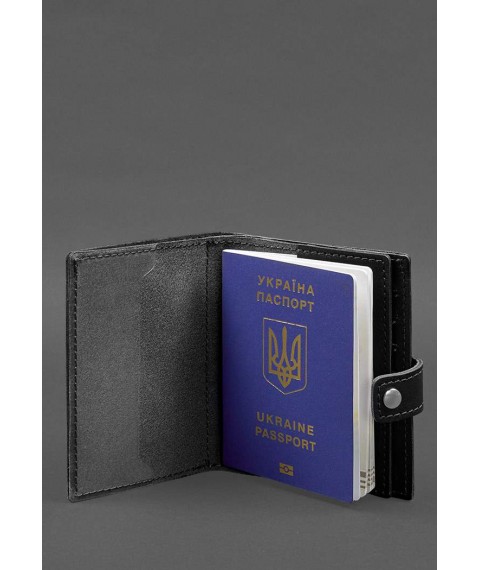 Leather passport wallet cover with the coat of arms of Ukraine 25.0 Black Crazy Horse