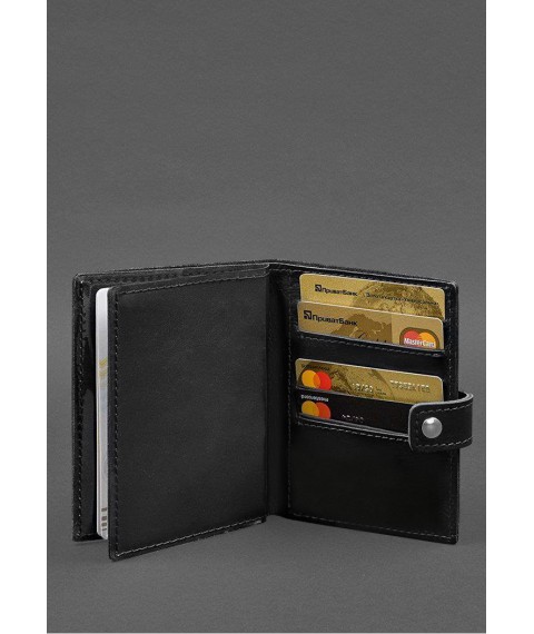 Leather passport wallet cover with the coat of arms of Ukraine 25.0 Black Crazy Horse