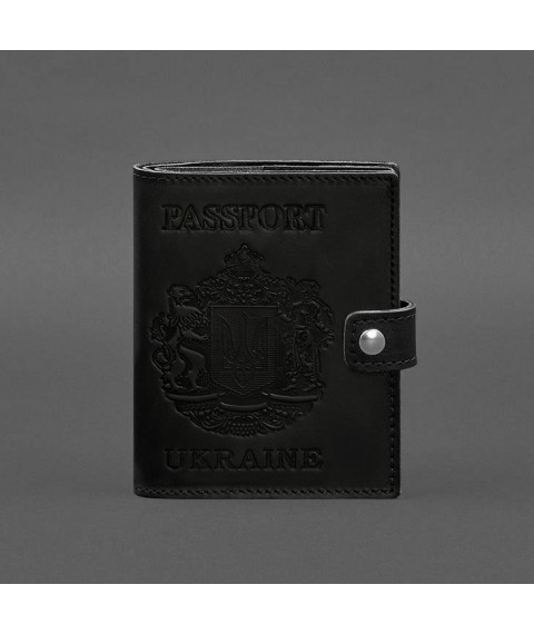 Leather passport wallet cover with the coat of arms of Ukraine 25.0 Black Crazy Horse