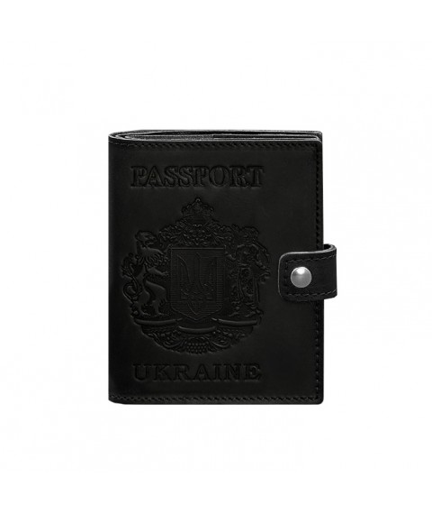 Leather passport wallet cover with the coat of arms of Ukraine 25.0 Black Crazy Horse