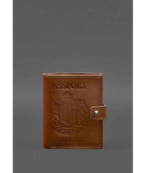 Leather passport wallet cover with the coat of arms of Ukraine 25.0 Light brown