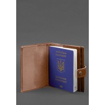 Кожаная обложка-портмоне на паспорт с гербом Украины 25.1 Светло-коричневая