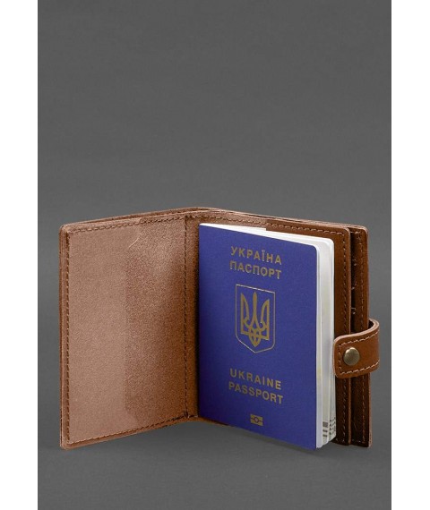 Шкіряна обкладинка-портмоне на паспорт з гербом України 25.1 Світло-коричнева
