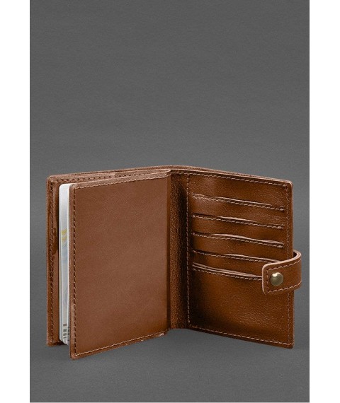 Leather passport wallet cover with the coat of arms of Ukraine 25.0 Light brown