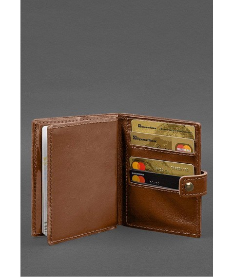 Leather passport wallet cover with the coat of arms of Ukraine 25.0 Light brown