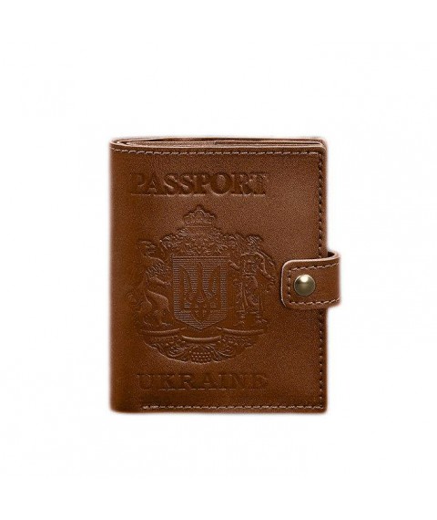 Leather passport wallet cover with the coat of arms of Ukraine 25.0 Light brown