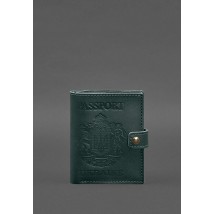 Leather passport wallet cover with the coat of arms of Ukraine 25.0 Green