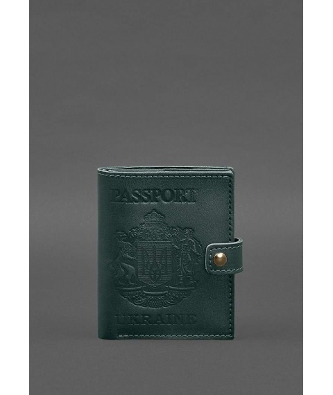 Leather passport wallet cover with the coat of arms of Ukraine 25.0 Green