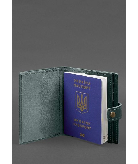 Leather passport wallet cover with the coat of arms of Ukraine 25.0 Green