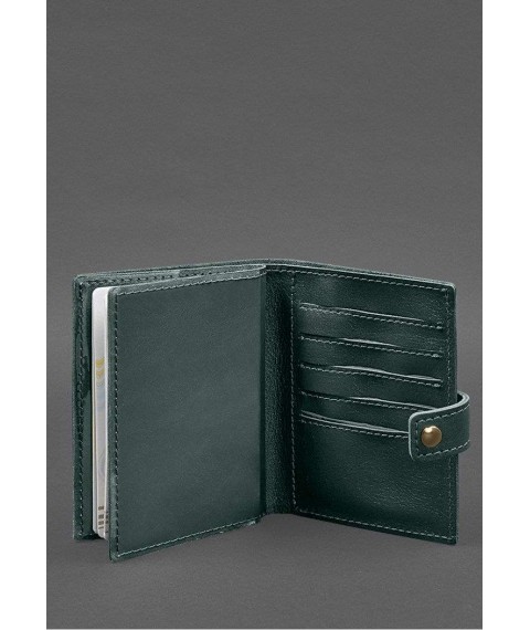 Leather passport wallet cover with the coat of arms of Ukraine 25.0 Green