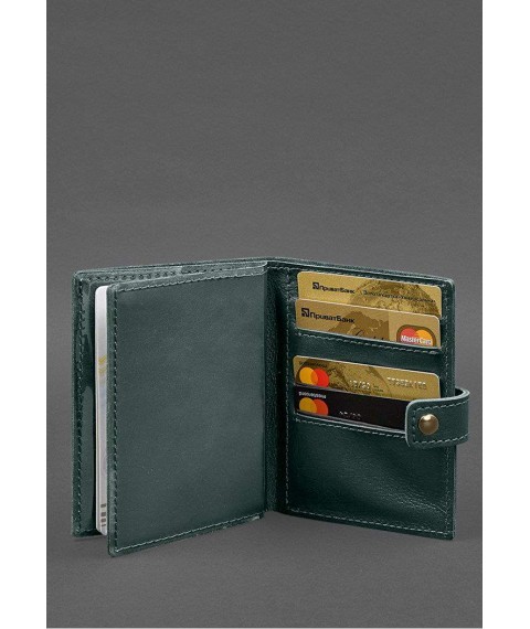 Leather passport wallet cover with the coat of arms of Ukraine 25.0 Green