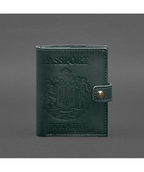 Leather passport wallet cover with the coat of arms of Ukraine 25.0 Green