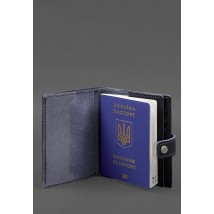 Leather passport wallet cover with the coat of arms of Ukraine 25.0 dark blue