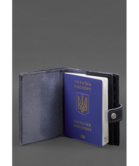 Шкіряна обкладинка-портмоне на паспорт з гербом України 25.0 темно-синя