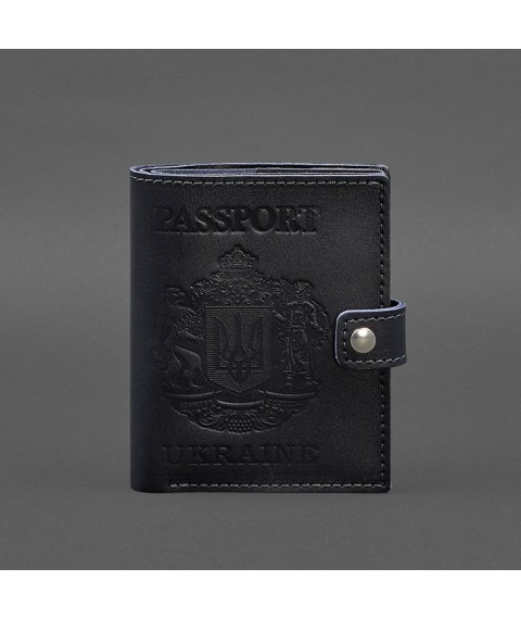 Шкіряна обкладинка-портмоне на паспорт з гербом України 25.0 темно-синя