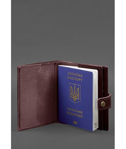 Кожаная обложка-портмоне на паспорт с гербом Украины 25.0 Бордовая