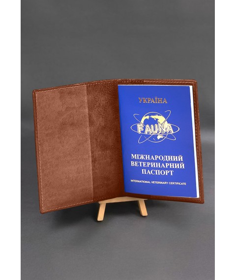 Шкіряна обкладинка на ветеринарний паспорт Світло-коричнева
