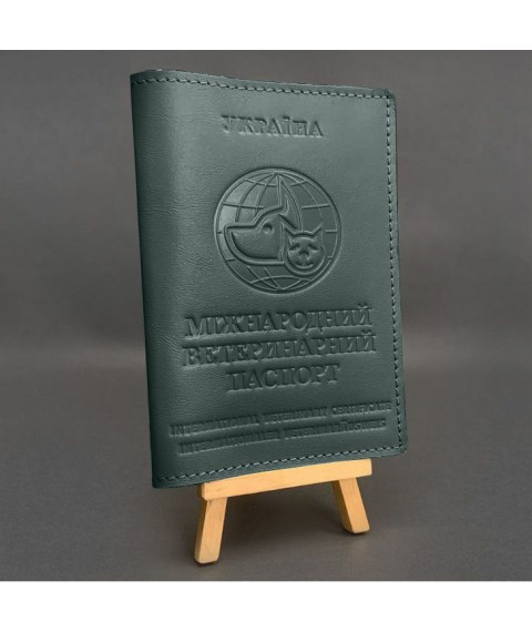 Leather cover for veterinary passport Green