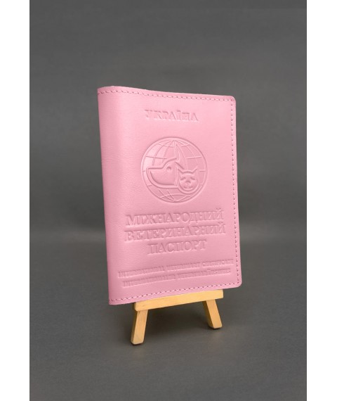 Шкіряна обкладинка на ветеринарний паспорт рожева
