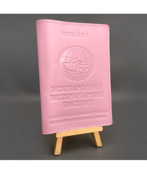 Шкіряна обкладинка на ветеринарний паспорт рожева