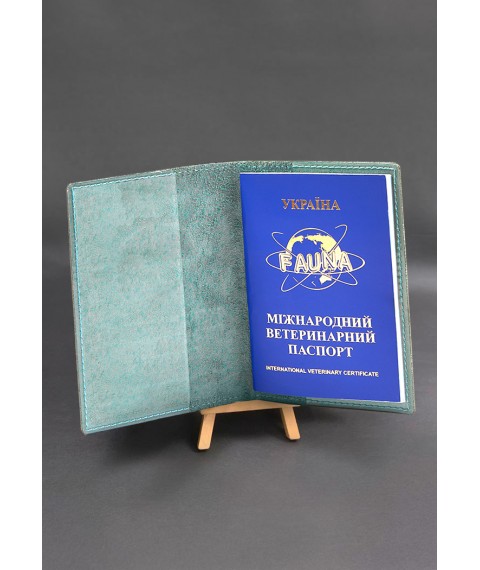 Leather cover for veterinary passport, turquoise