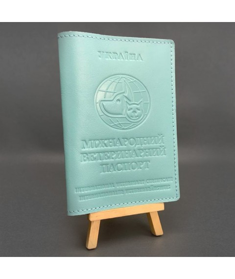 Leather cover for veterinary passport, turquoise