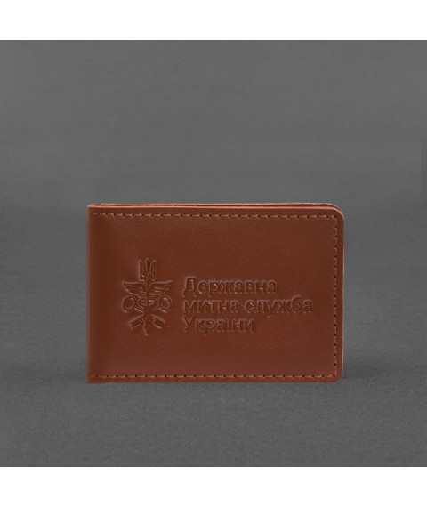 Шкіряна обкладинка для посвідчення державної митної служби (ДМС) Світло-коричнева