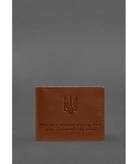 Leather cover for military service veteran's ID card, light brown