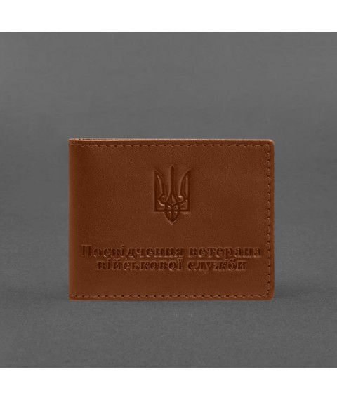 Leather cover for military service veteran's ID card, light brown