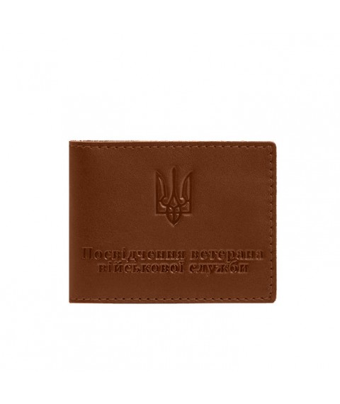 Leather cover for military service veteran's ID card, light brown