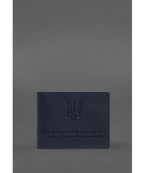 Leather cover for military service veteran's ID card, blue