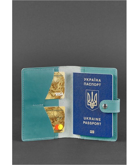 Шкіряна обкладинка для паспорта 3.0 бірюзова